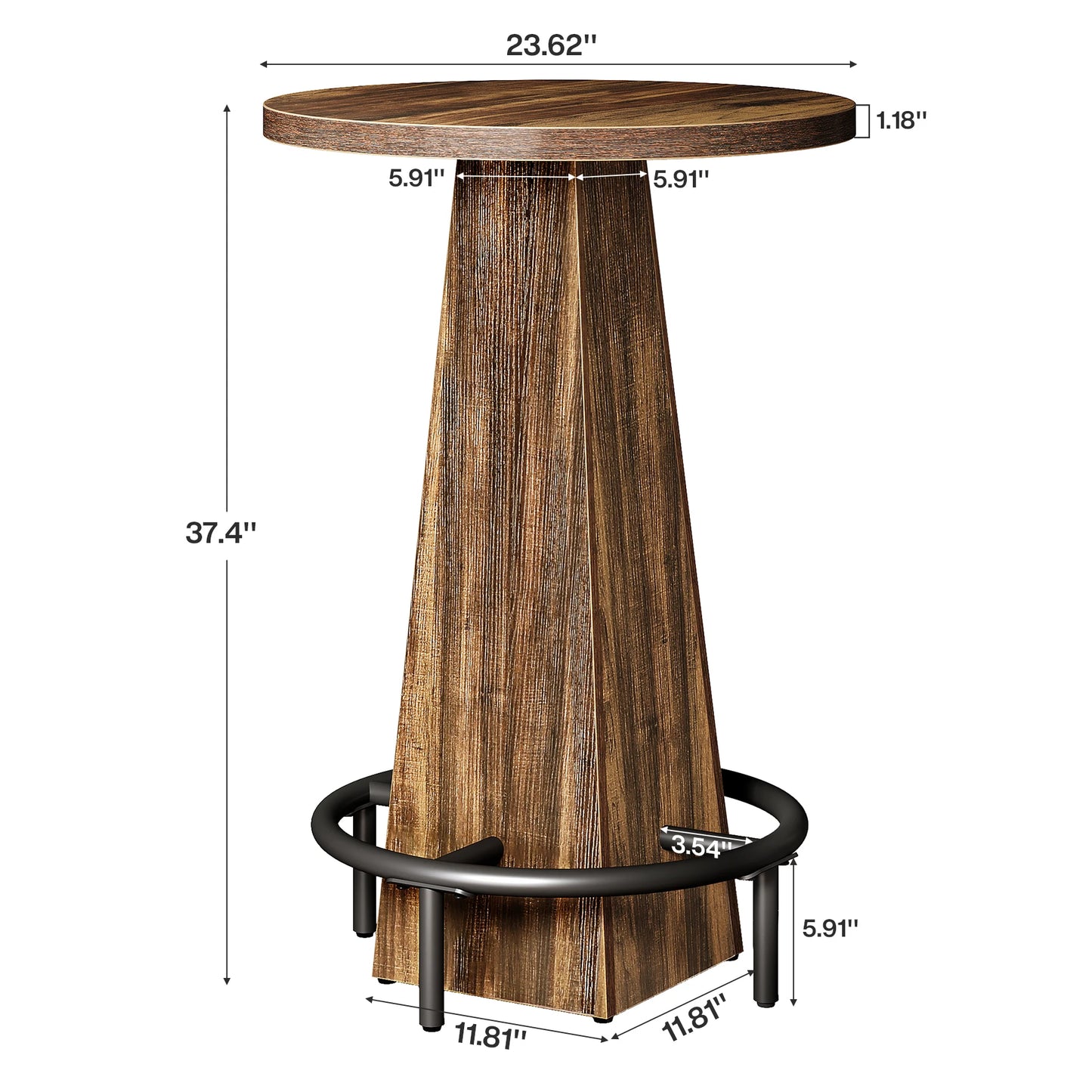 Tribesigns Round Bar Table, 37.4" High Pub Table with Metal Footrest, Drink Bar Station for Small Bars, Dining Room, Kitchen, Brown (Only Table)