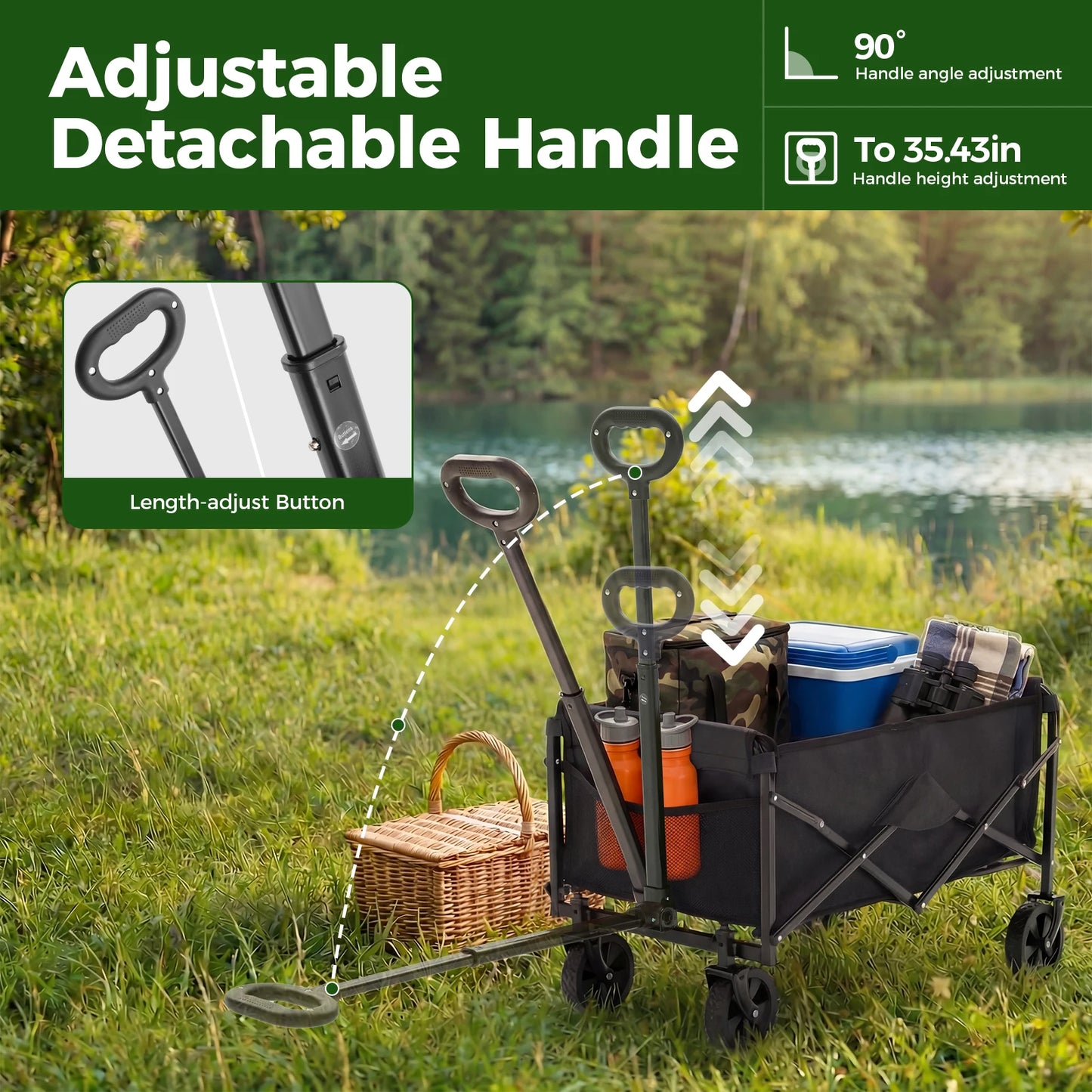 JHK 220 Lb Heavy Duty Collapsible Wagon Cart With Wheels