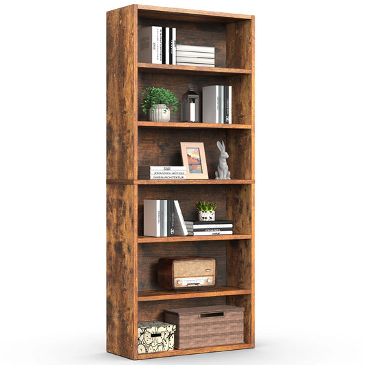MCQ 6 Shelf Bookcase Wooden Large 63 Inch Tall Bookcase Standing Open Book Shelf Organizer Adjustable Display Storage Shelves