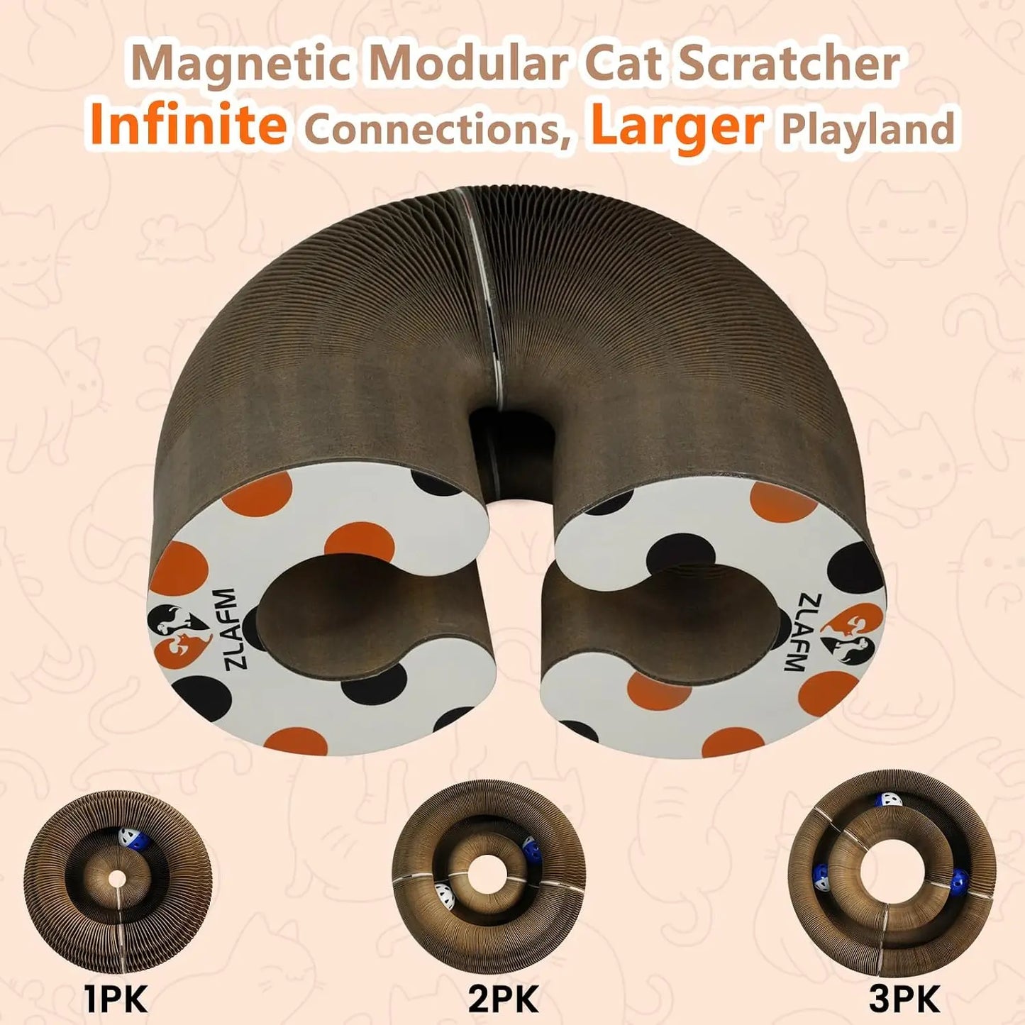 Magnetic Connectable Cat Scratcher Toy, Extra-Thick Large Cardboard Scratching Board with Bell Ball for Indoor Cats & Kittens