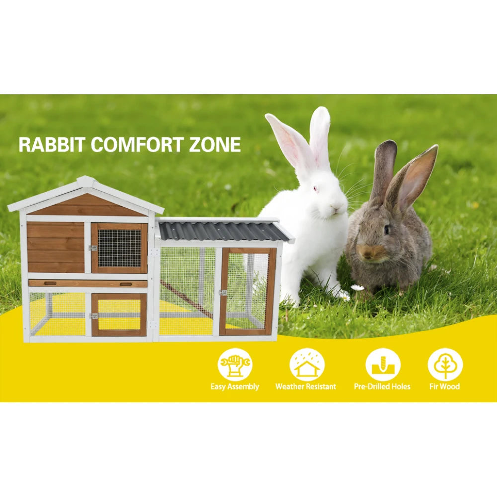 Wooden Outdoor Indoor Roof Waterproof Bunny Hutch Rabbit Cage Guinea Pig Coop PET House for Small To Medium Animals with Stairs