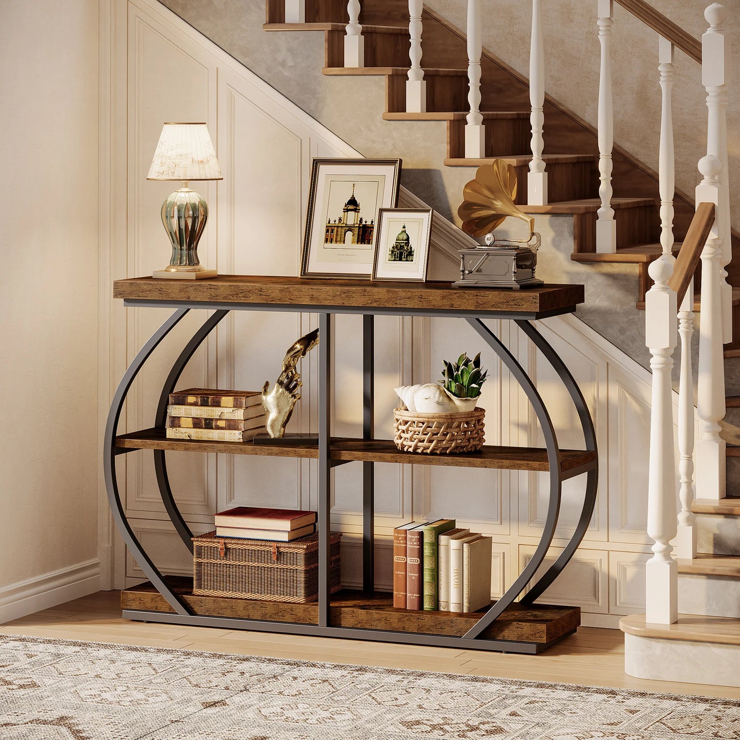 Tribesigns Console Table Industrial Arched Frame With Storage Shelves