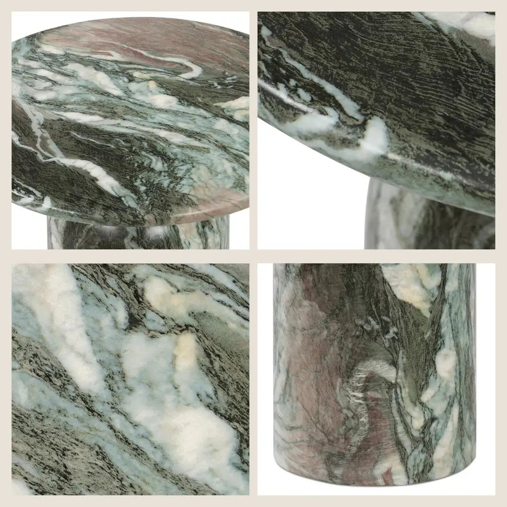Wels End Table Reinforced Resin with Faux Marble Finish Green Modern Accent Table for Living Room or Bedroom Round Side Table f