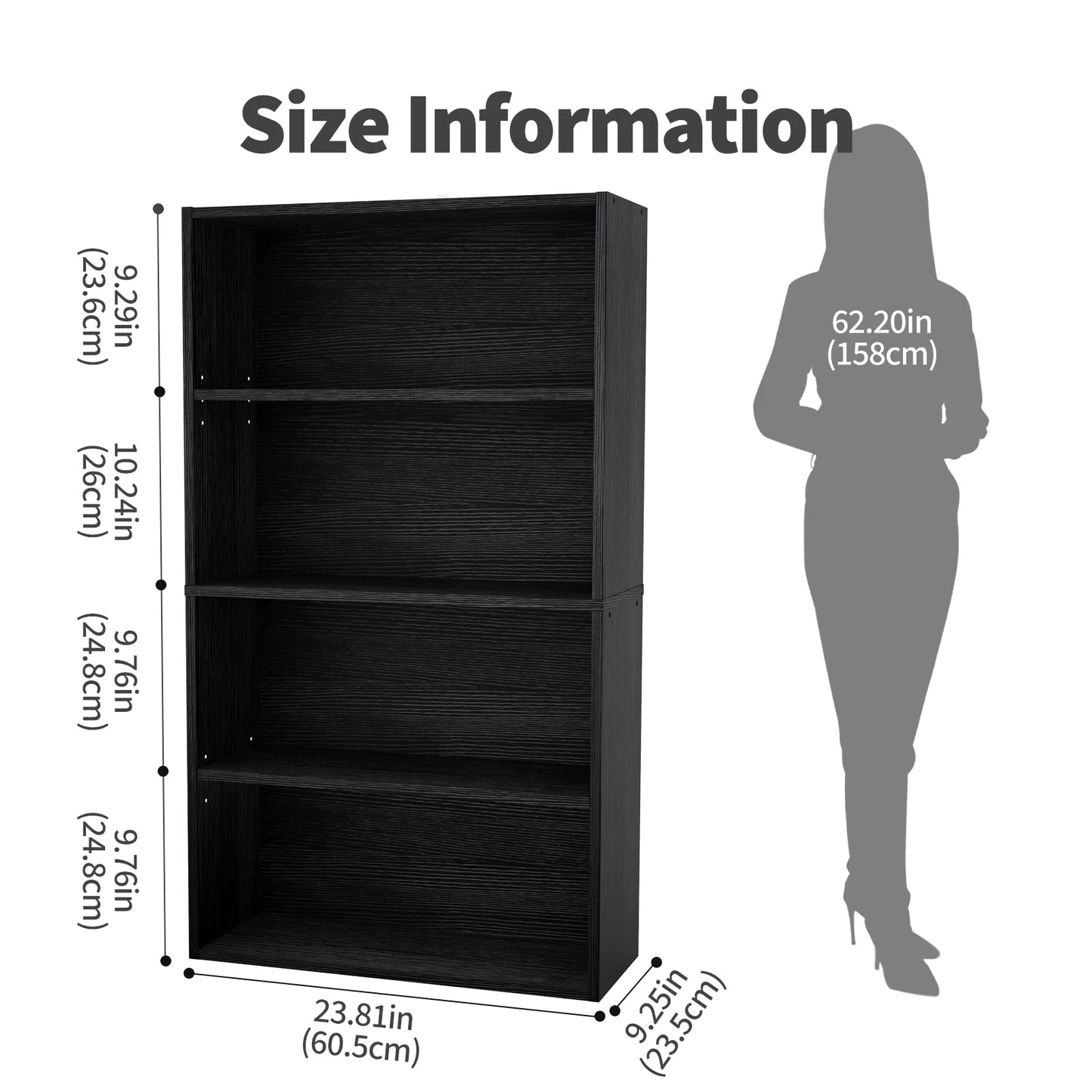 JHK Modern Wooden Bookcase Open Floor Standing Storage Unit