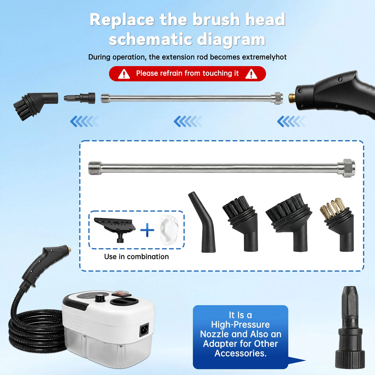 Portable 2500W Handheld Steam Cleaner With US Plug And Accessories