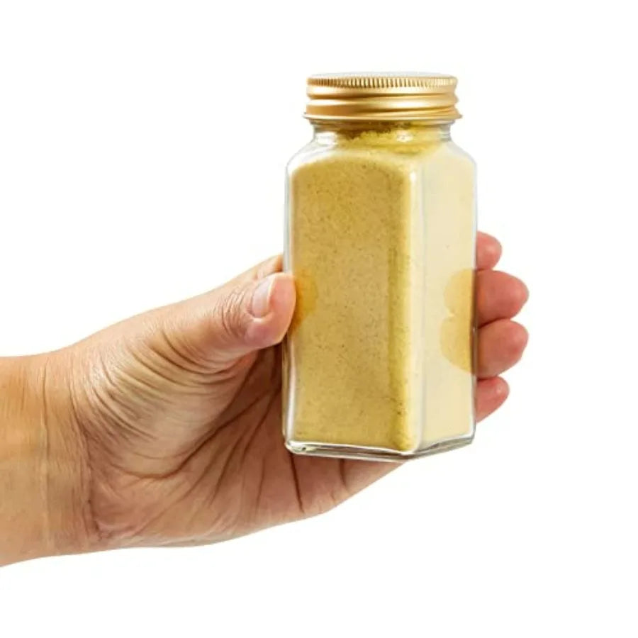 24-Pack Glass Spice Jars - 4 Oz Square Bottles & Gold Metal Caps - Refillable Shaker & Pour Lids, 284 Preprinted Stickers - Seas