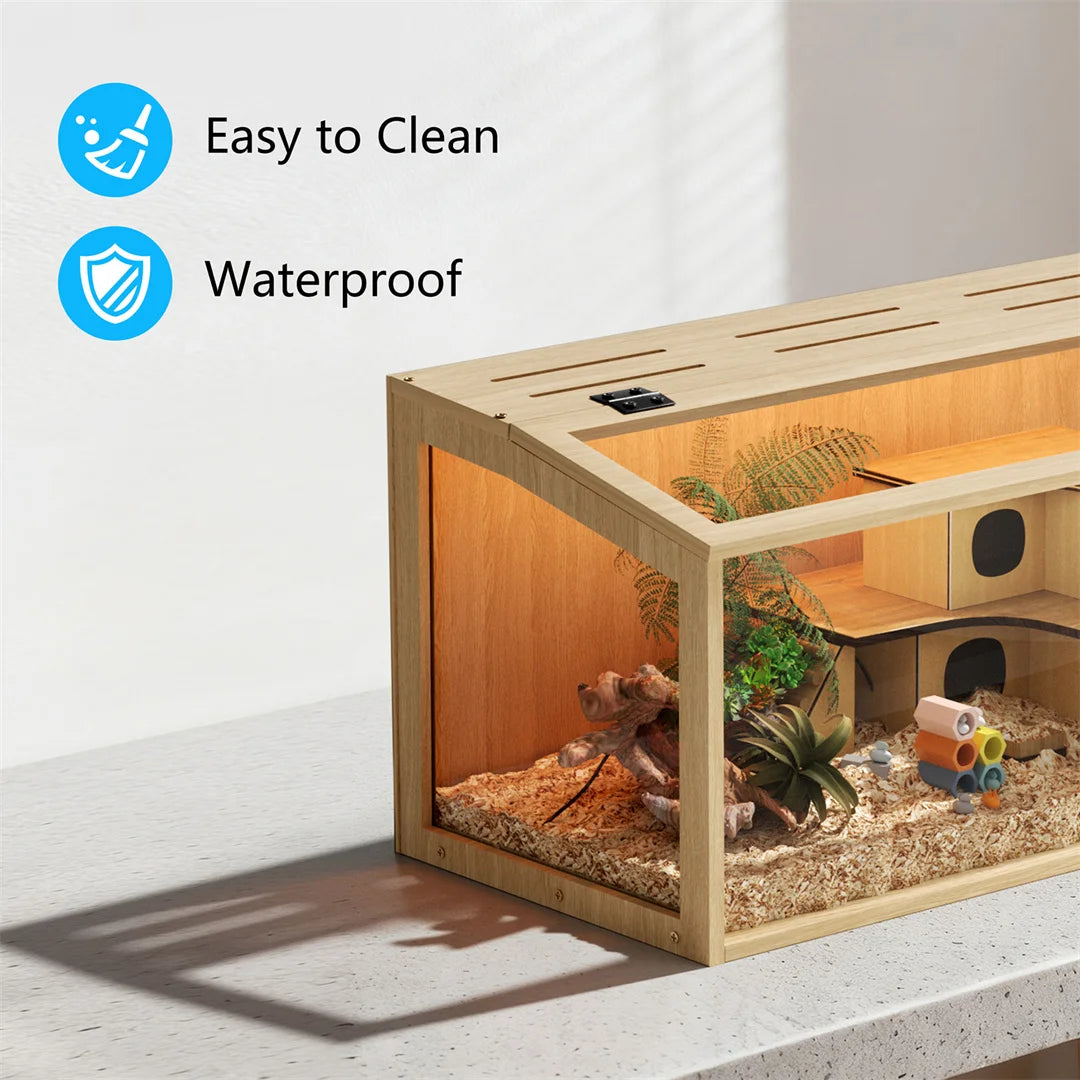 Sturdy Wooden Hamster Cage Featuring Tempered Glass And Ventilation