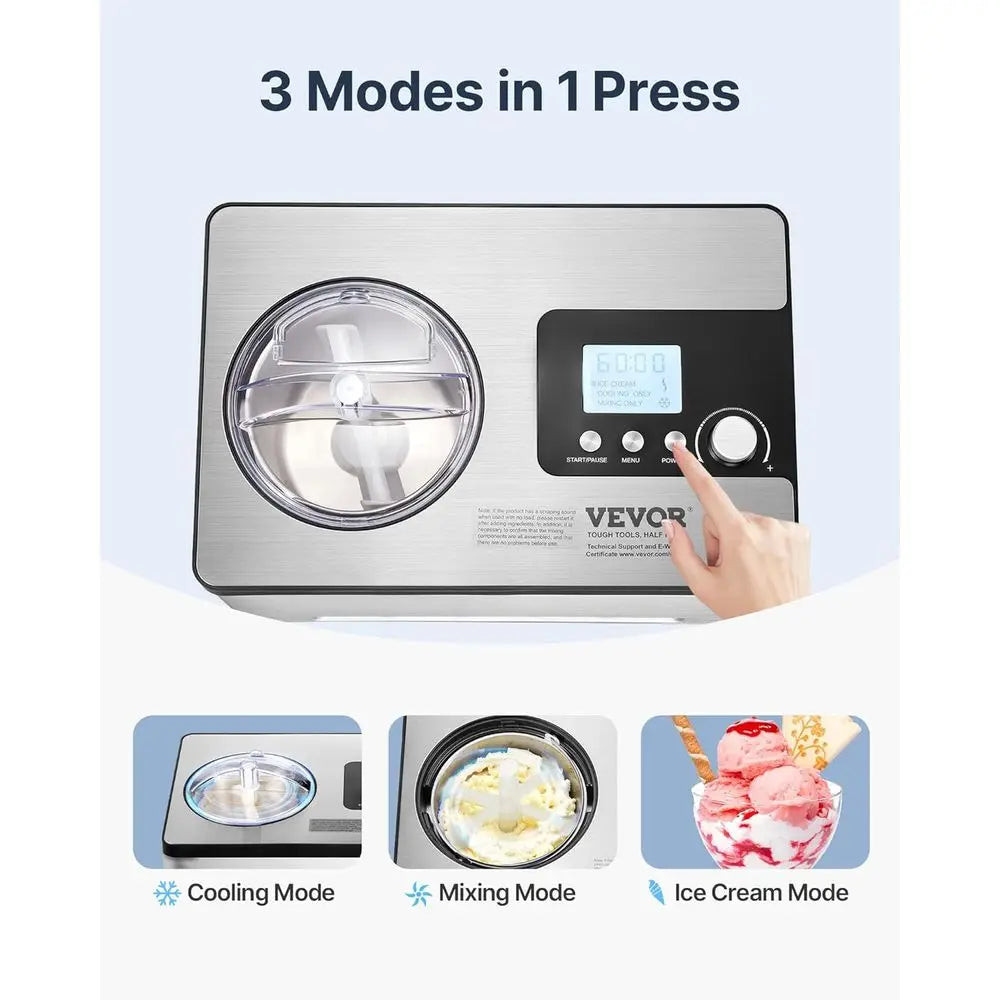 Automatic Ice Cream Maker With Built In Compressor Stainless Steel