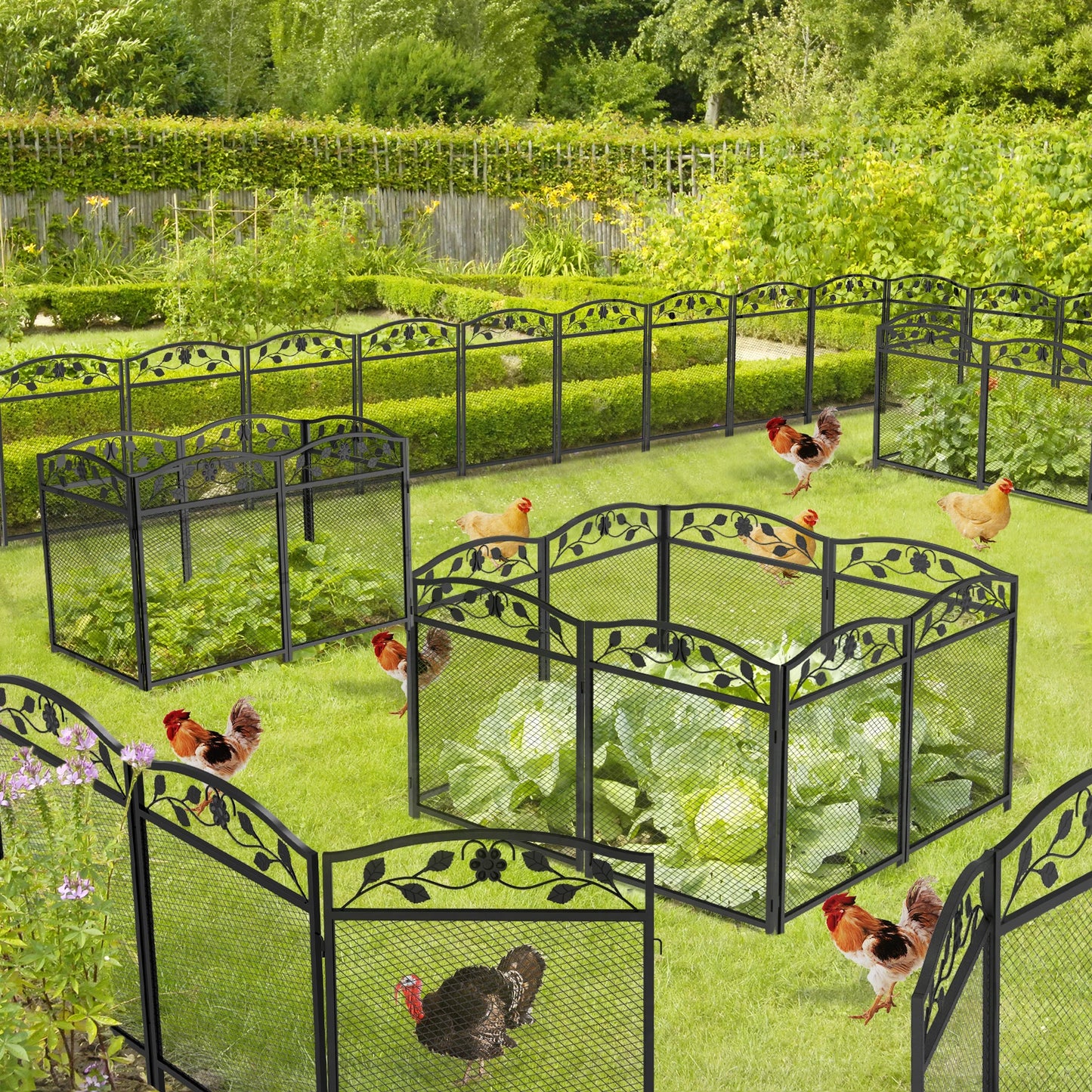 Decorative Iron Garden Fence Panels Lawn Border Outdoor Barrier