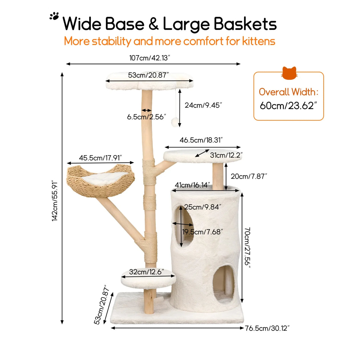 Multi-Level Cat Tree with Hanging Ball and Sisal Scratching Posts Cat Tower Condo Indoor Activity Center