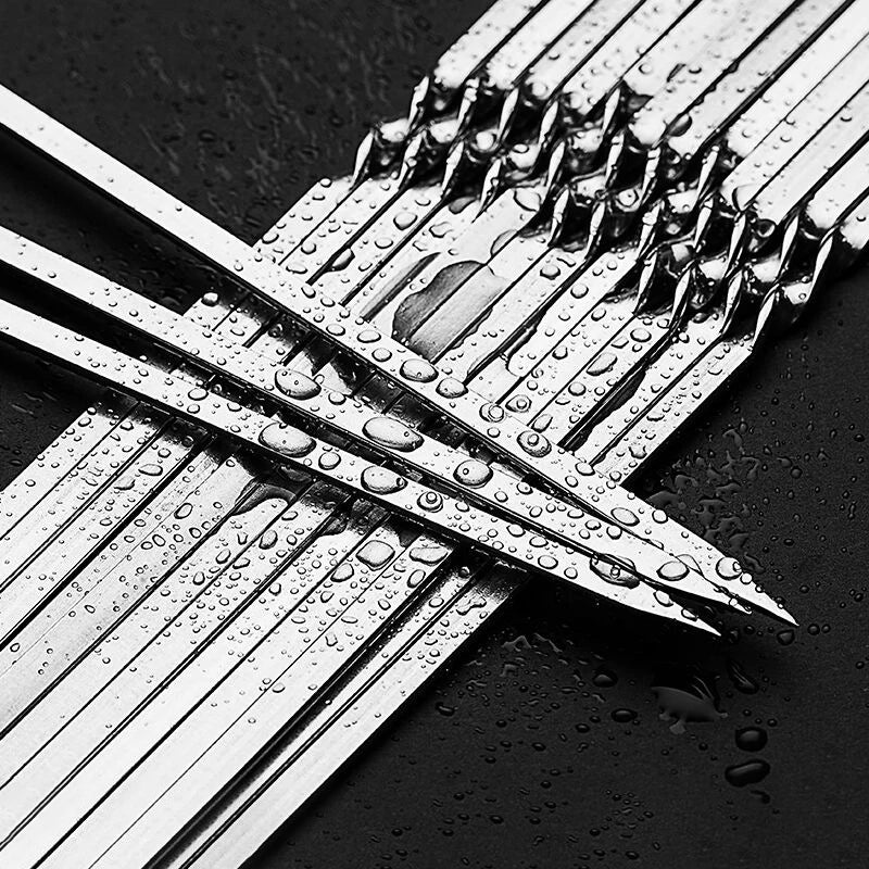Stainless Steel Barbecue Skewers Set Reusable Kebab Skewers Outdoor Cooking