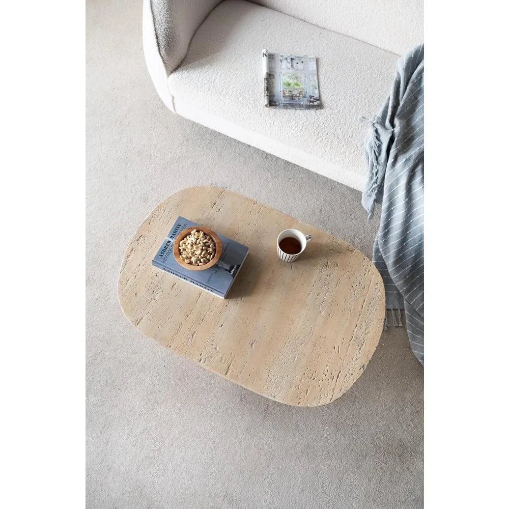 36" Oval Coffee Table, Modern Faux Stone Circle Center Table Accent Travertine Tea Table for Living Room, Magnesium, Customized