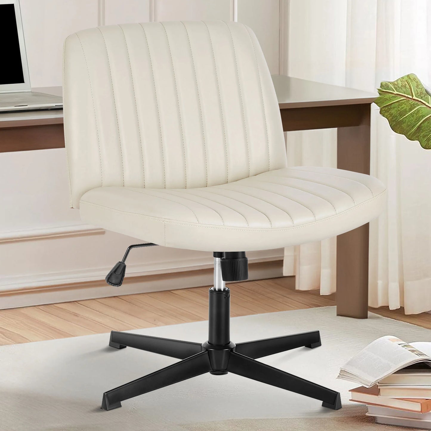 MCQ Ergonomic Armless PU Leather Office Chair Adjustable Backrest