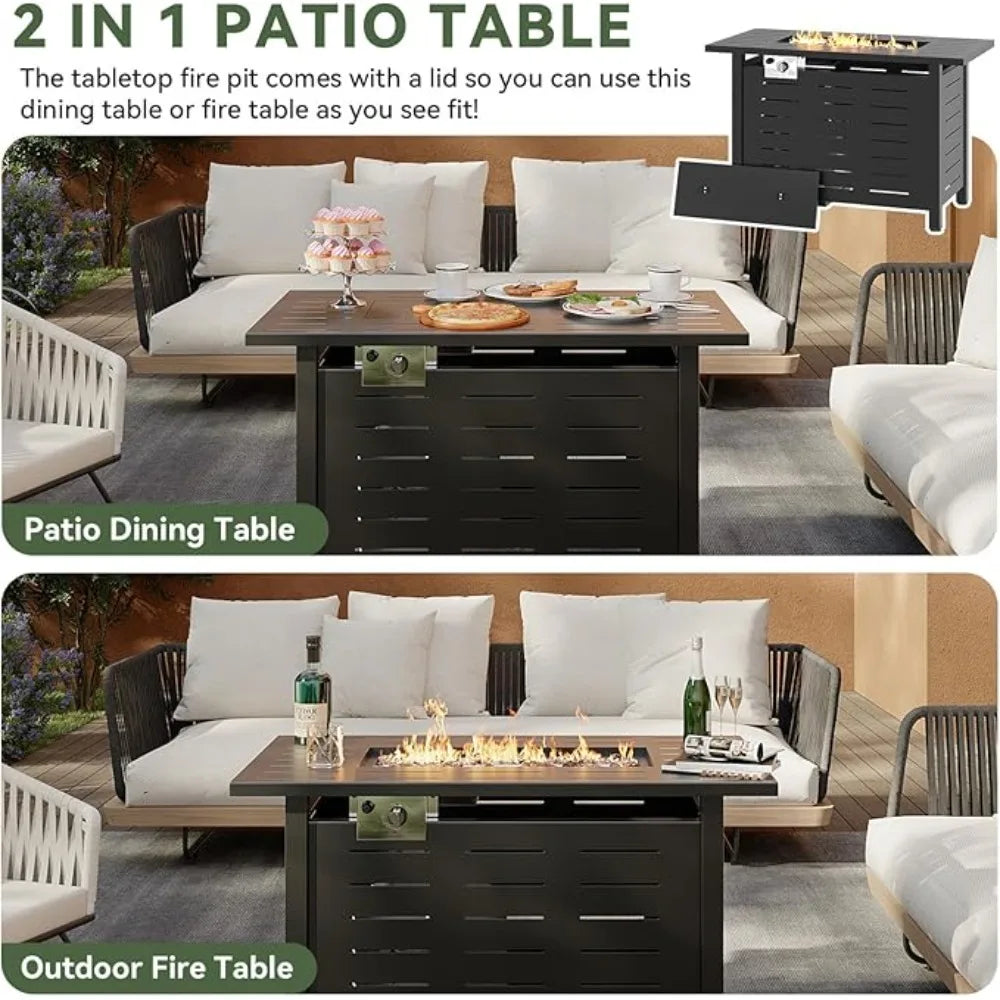Propane Outdoor Fire Pit Table With Removable Lid Lava Rocks