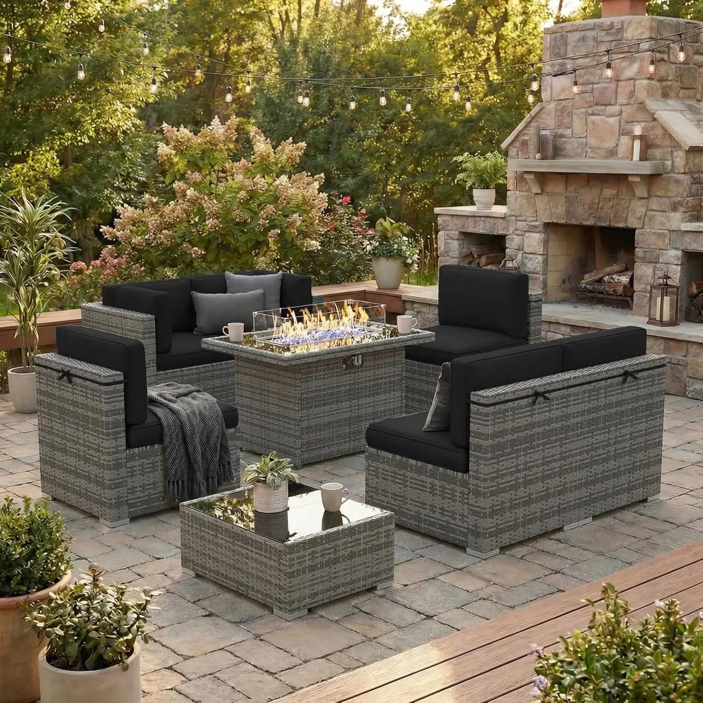 Xiaolang Modern Outdoor Patio Wicker Furniture Set With Fire Pit