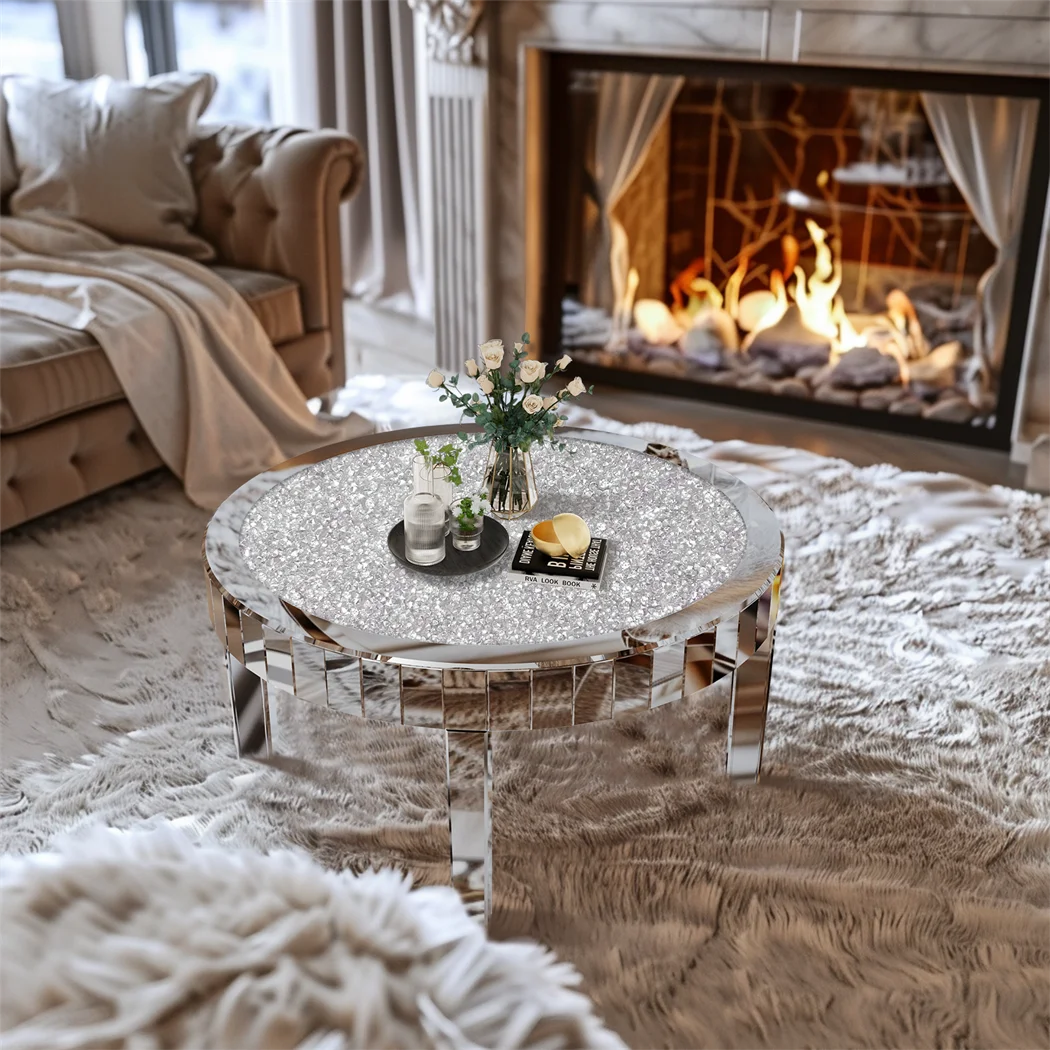 Artloge Round Mirrored Glass Coffee Table For Modern Living Spaces