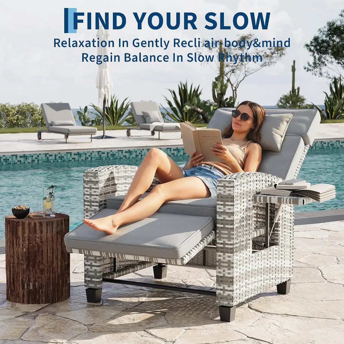 HiMISS Outdoor Wicker Recliner Chair With Cushion And Adjustable Back