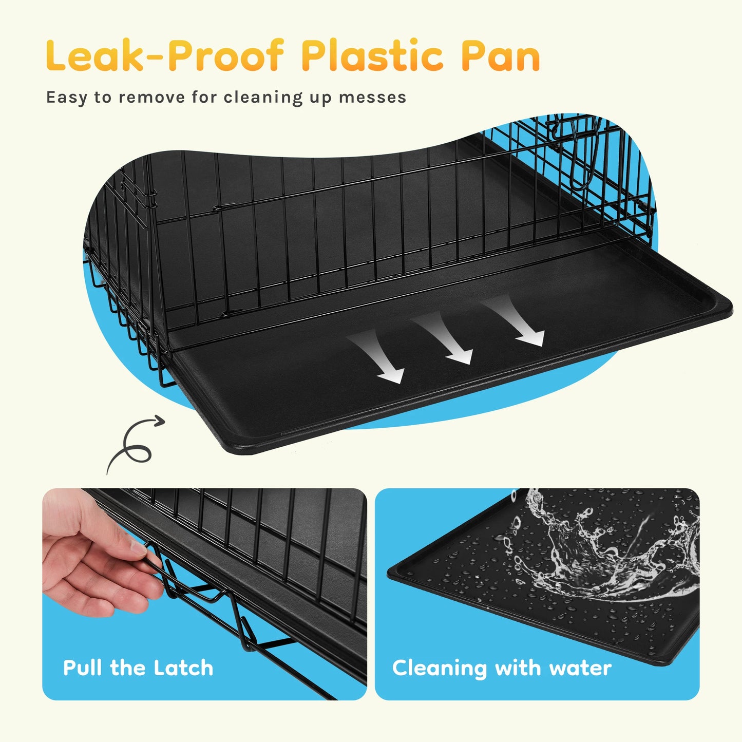 JHK Folding Wire Dog Kennel With Durable Plastic Pan Tray