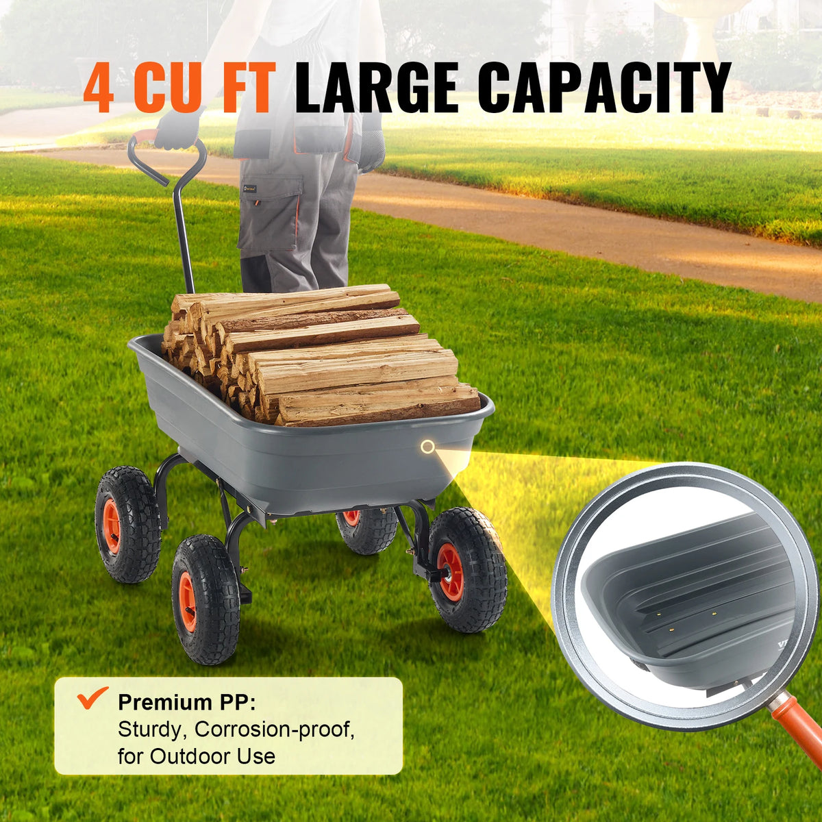 SucceBuy Heavy Duty Garden Dump Cart With Steel Frame