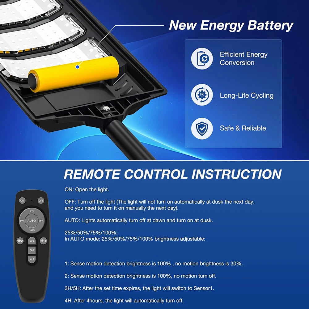 Solar Street Light 80000LM 192LED Motion Sensor Waterproof Garden Lamp