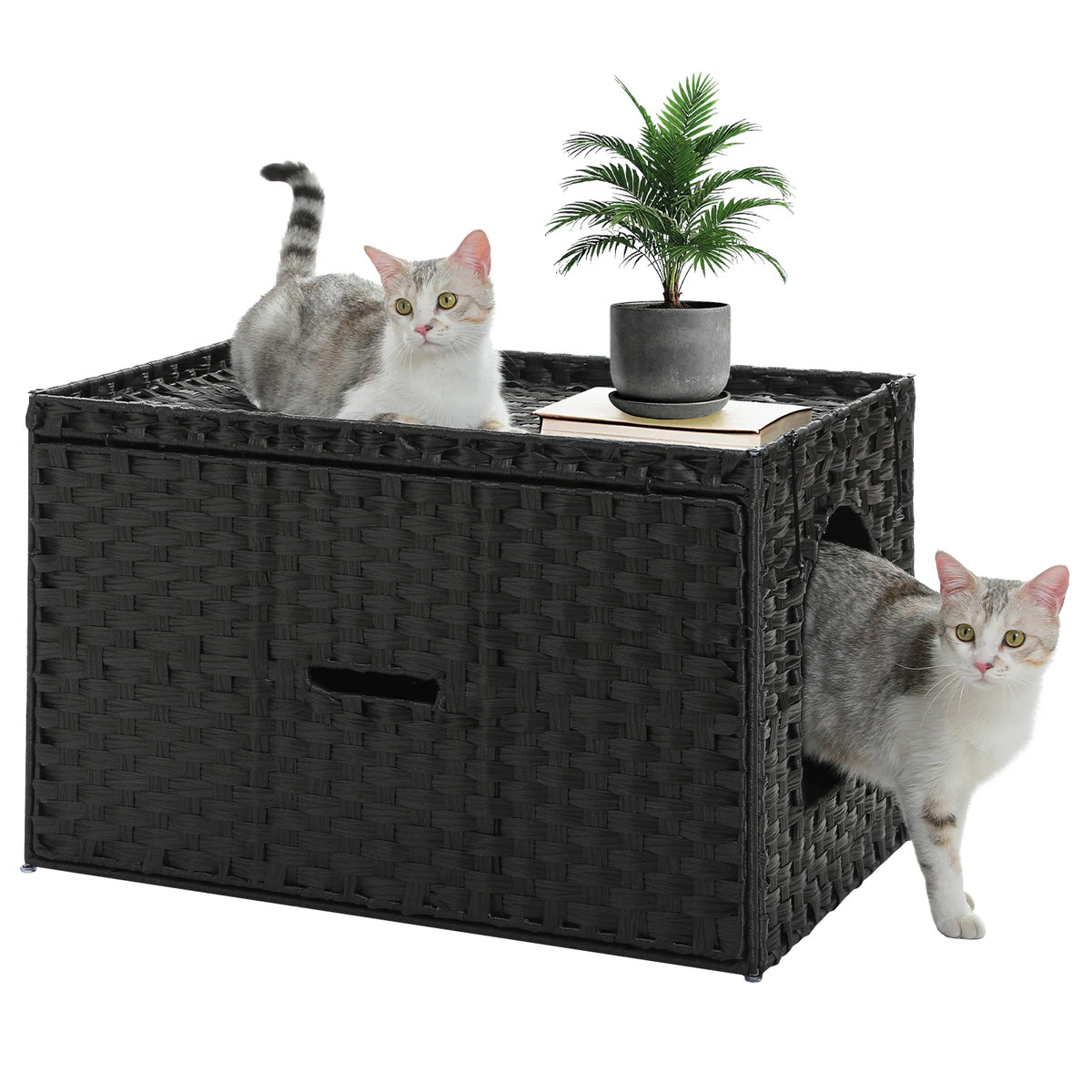 PEQULTI Rattan Cat Litter Box Enclosure With Flip Up Design