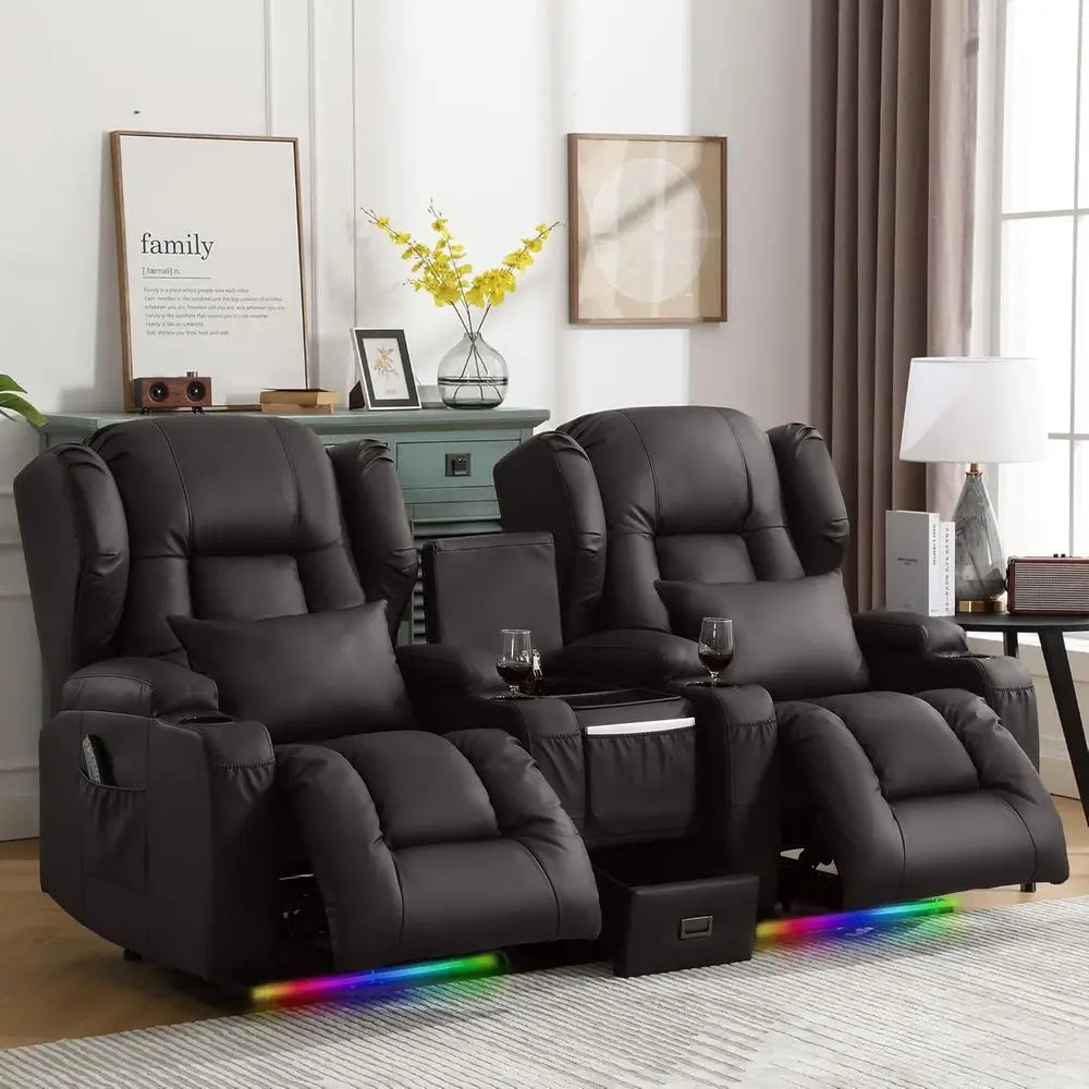 Power Recliner Chair, Electric Wall Hugger Reclining Sofa with Massage amp Heat, Overstuffed Movie Theater Seating with LED USB
