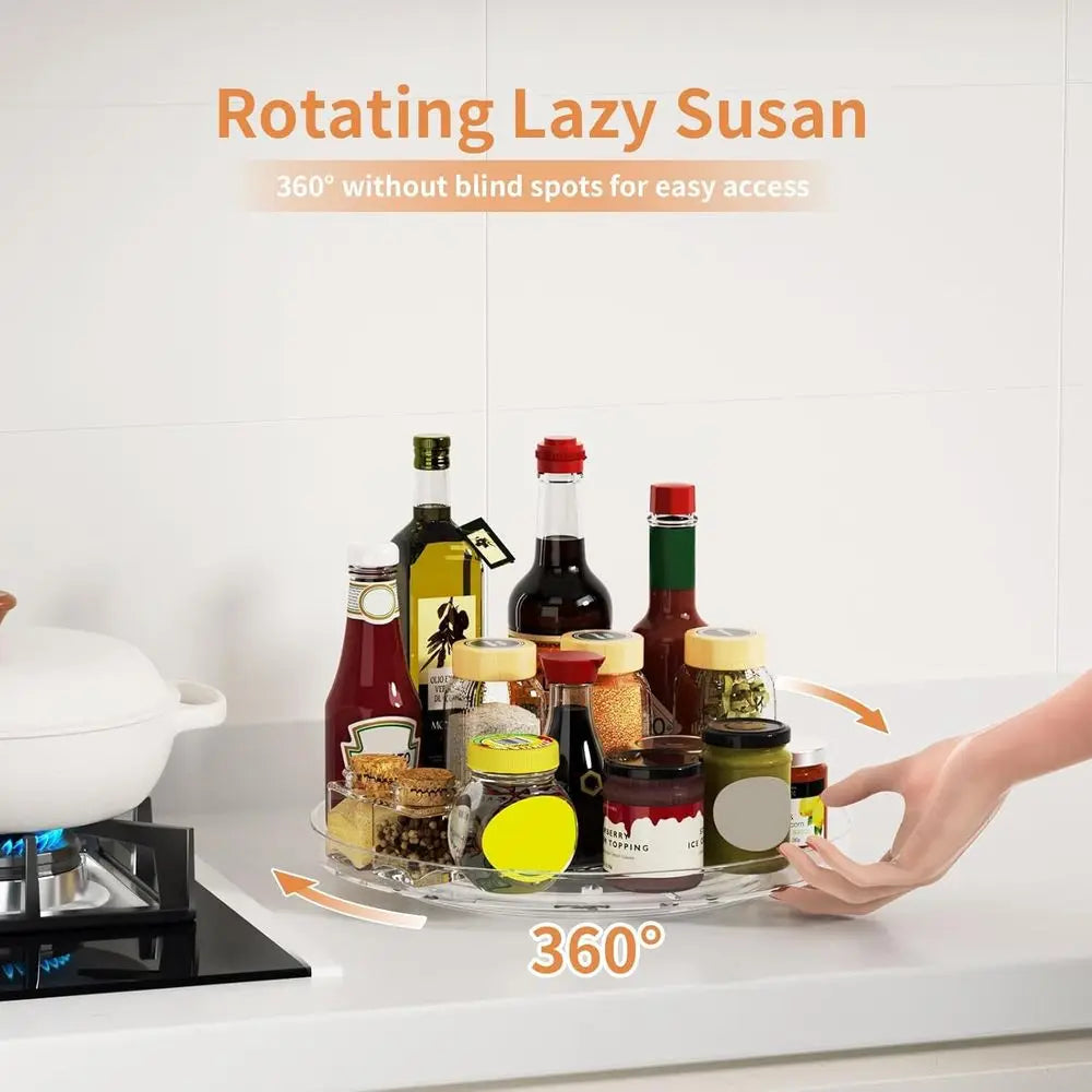 2 Pack Lazy Susan Organizer Turntable, Clear 9 Inch Rotating Organizer Tray, Kitchen Storage or Pantry Countertop Bathroom, Spic