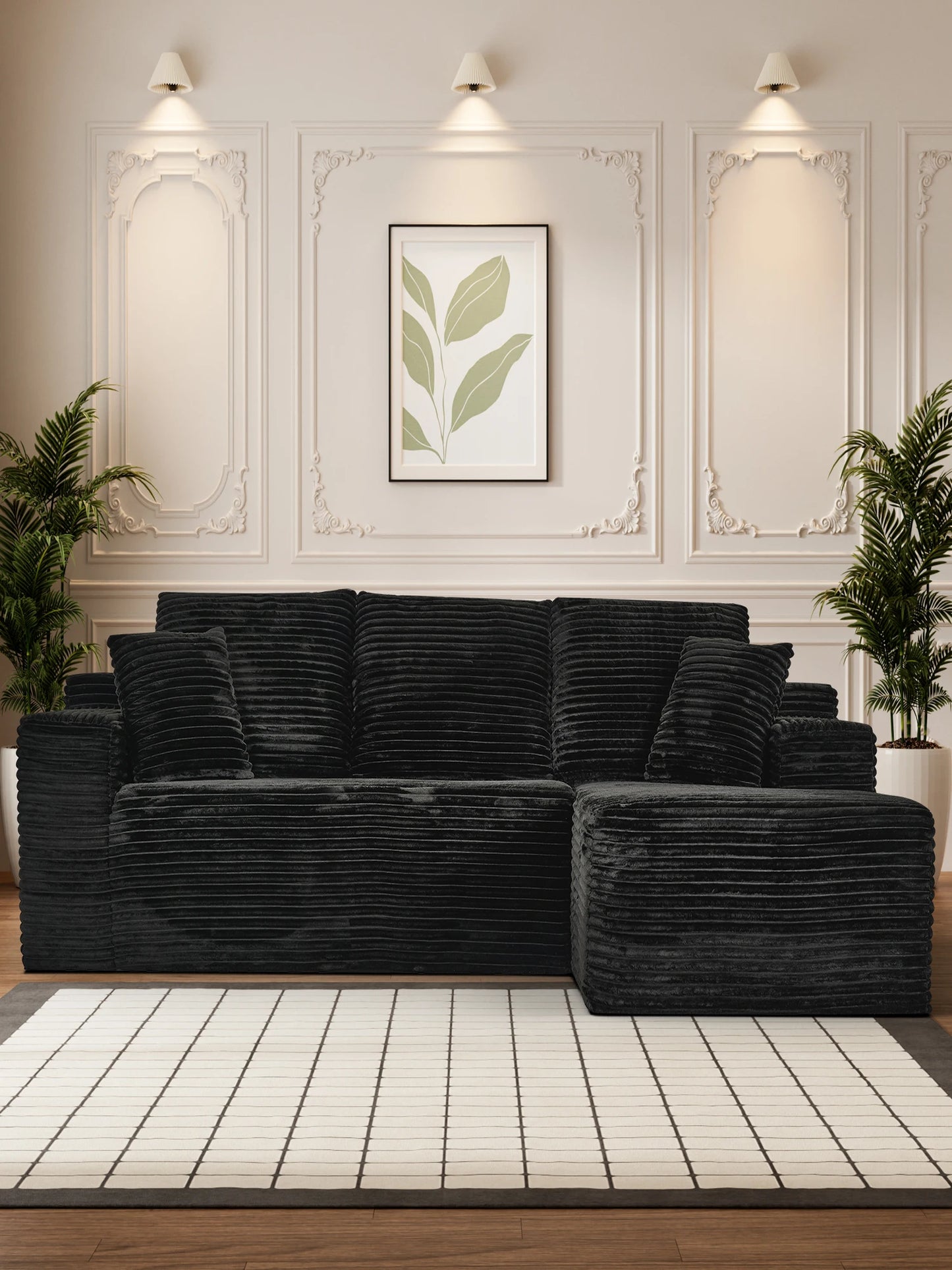 L-Shaped Corduroy Recliner Sofa With Chaise Deep Seat Modular Sectional