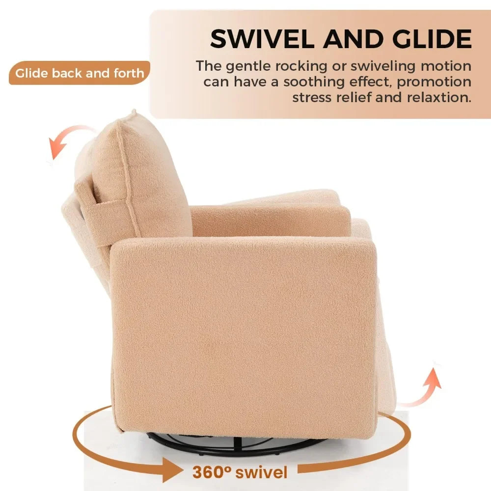 Teddy Swivel Rocker Recliner, Upholstered Nursery Glider with 2 Removable Pillows for Living Room, Custom