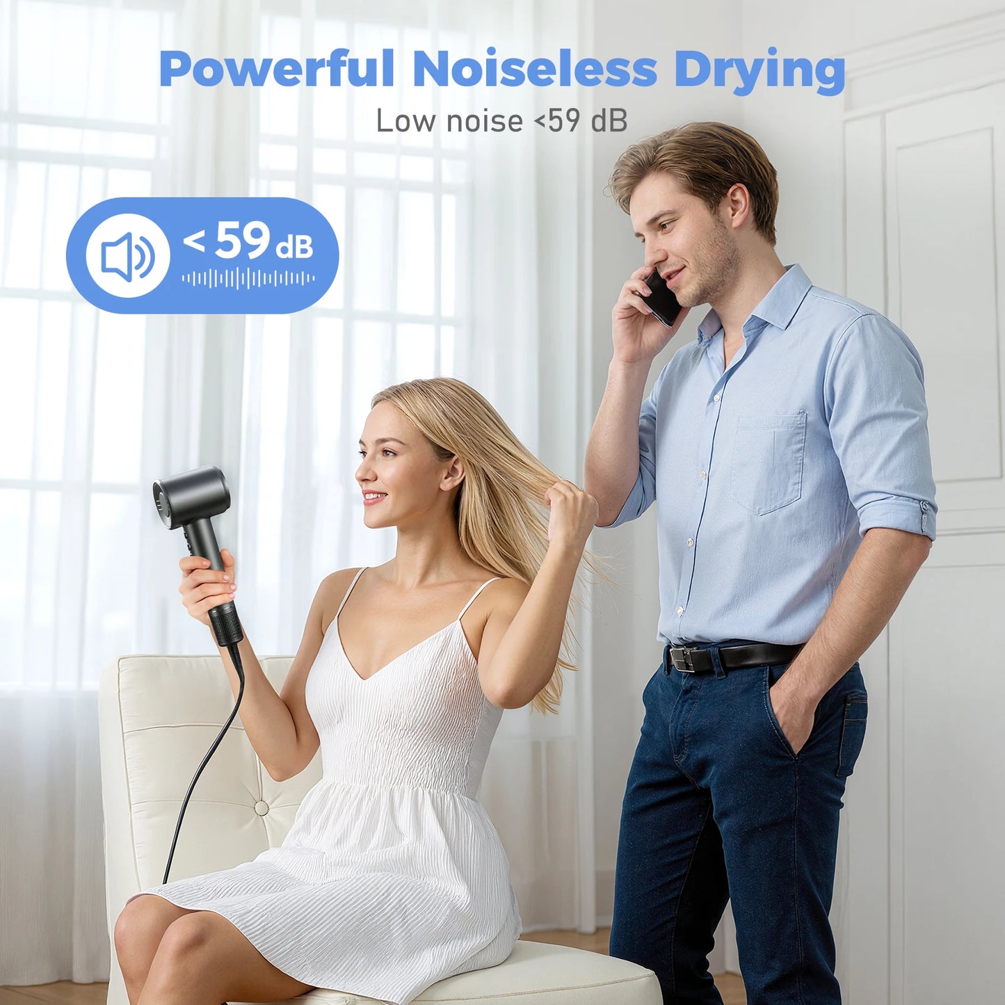 LYSMOSKI 120000 RPM Hair Dryer Negative Ionic Brushless Motor