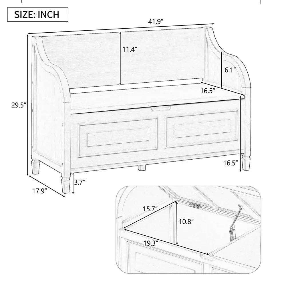 41.9 Storage Bench with Back, Entryway Shoe Bench with Cushion amp Lift Top Storage, Rustic Shoe Storage Cabinet with Cushioned