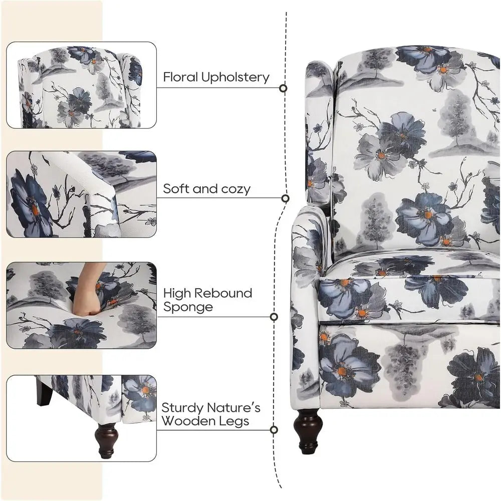 Upholstered Wingback Manual Recliner Chair for Living Room and Bedroom