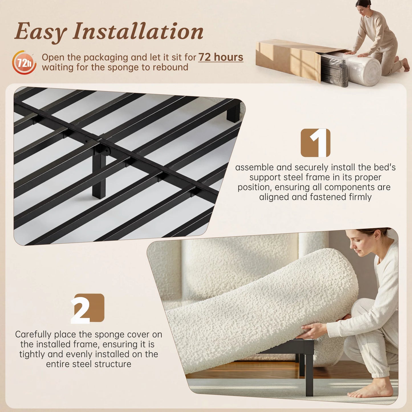 EnHomee Cloud Bed Frame With Soft Upholstered Wingback Headboard