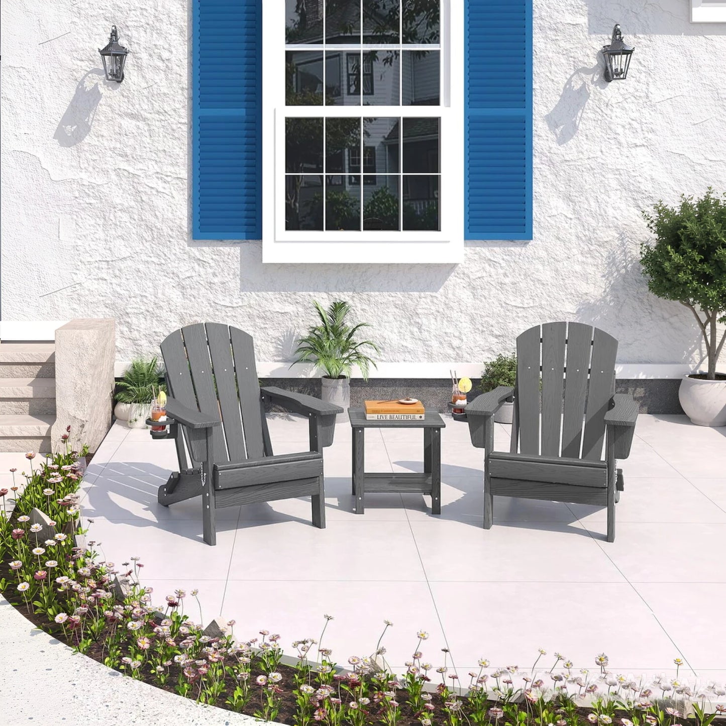 HiMISS Folding Chair Set With Side Table Outdoor Patio Furniture