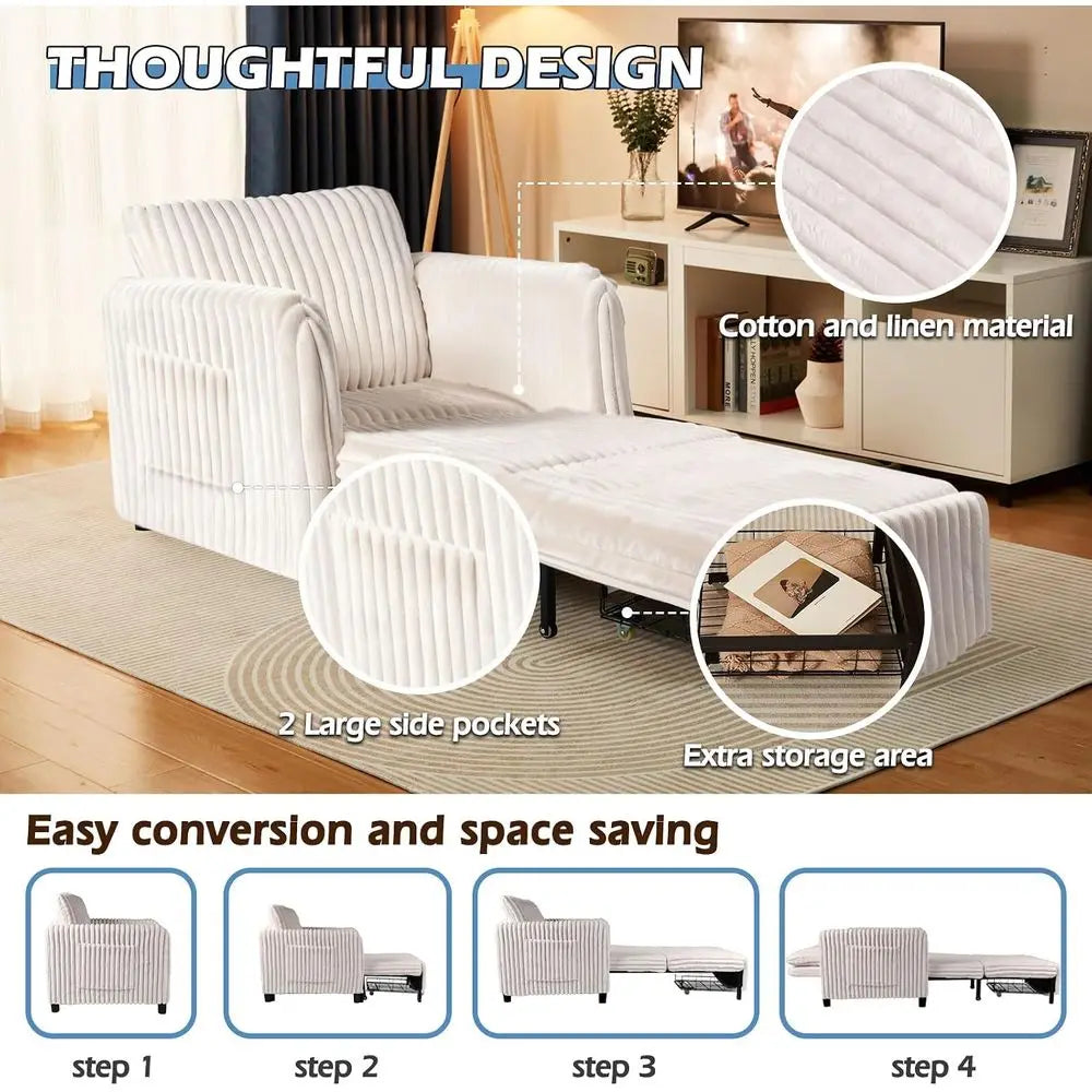 Sleeper Chair, 84" Extra Long Convertible Chair Bed, Upgraded 3-in-1 to 4-in-1 Pull Out Chair & Single Soa Bed or Adult, Sleng C