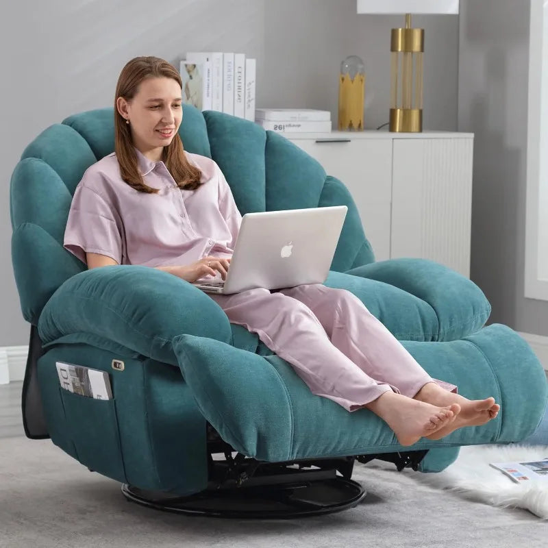 Power Recliner Chair With 360 Swivel And Storage Soft Fabric