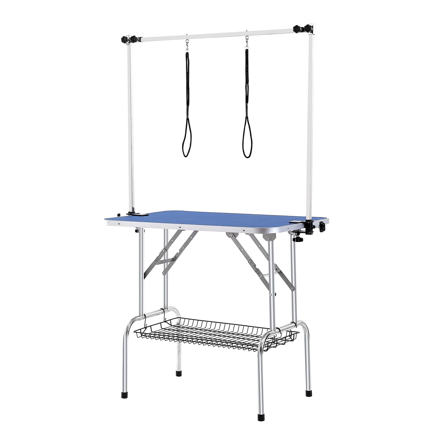 SucceBuy Pet Grooming Table Two Arms with Clamp Dog Grooming Station Foldable Stand for Medium Small Dogs with Grooming Loop