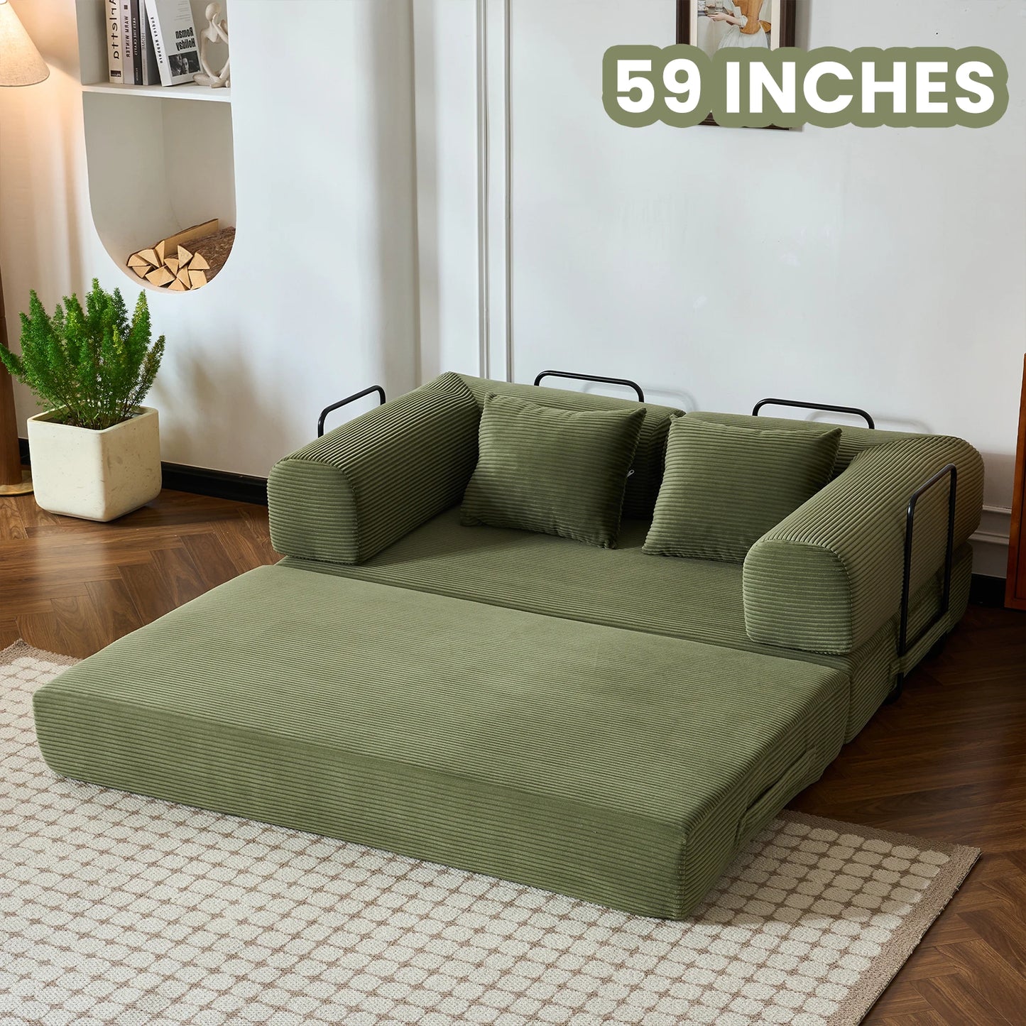 Convertible Futon Sofa Bed Foldable Couch With L Shaped Arms