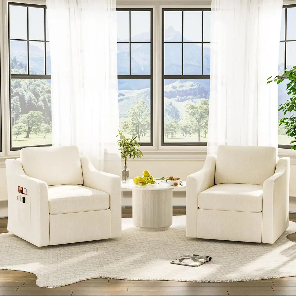 Swivel Accent Chair Set of 2, Large Comfy Reading Chairs, Square SingleSeat Armchair Upholstered Sofa for Reading, Nursery, Liv