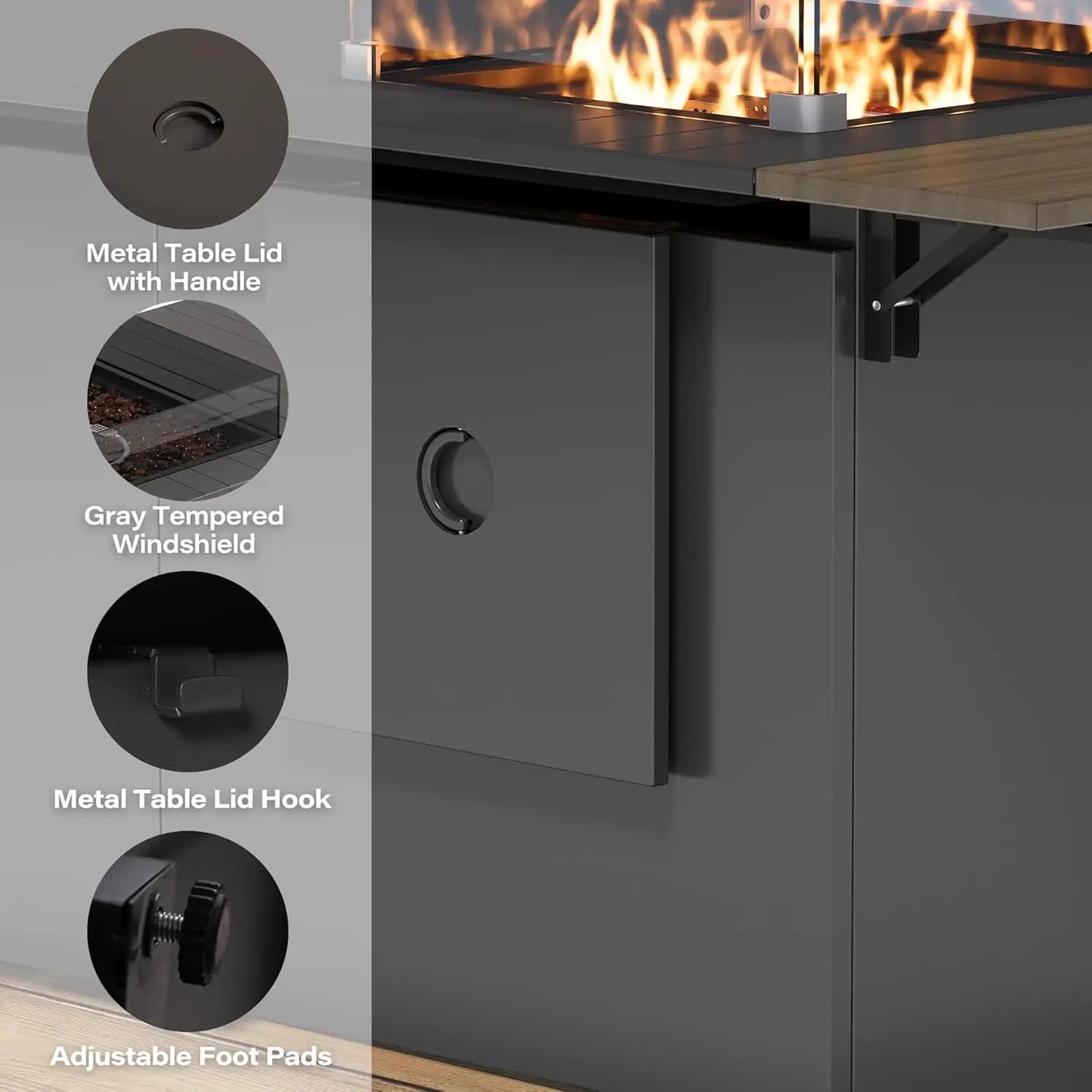Premium Outdoor Propane Gas Fire Pit Table With Wind Guard