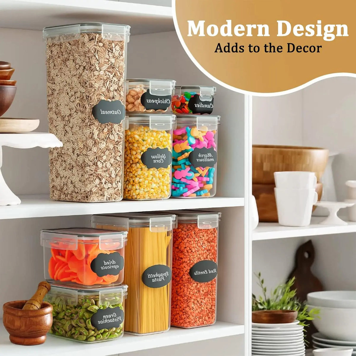 Airtight Stackable Food Storage Containers With Labels for Kitchens
