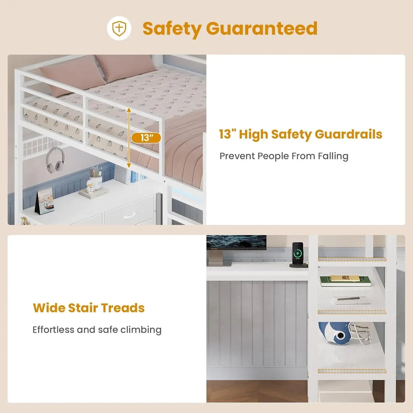 Loft Bed Full Size With U Shaped Desk And StorageSpace