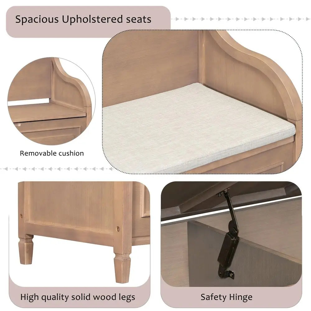 41.9 Storage Bench with Back, Entryway Shoe Bench with Cushion amp Lift Top Storage, Rustic Shoe Storage Cabinet with Cushioned