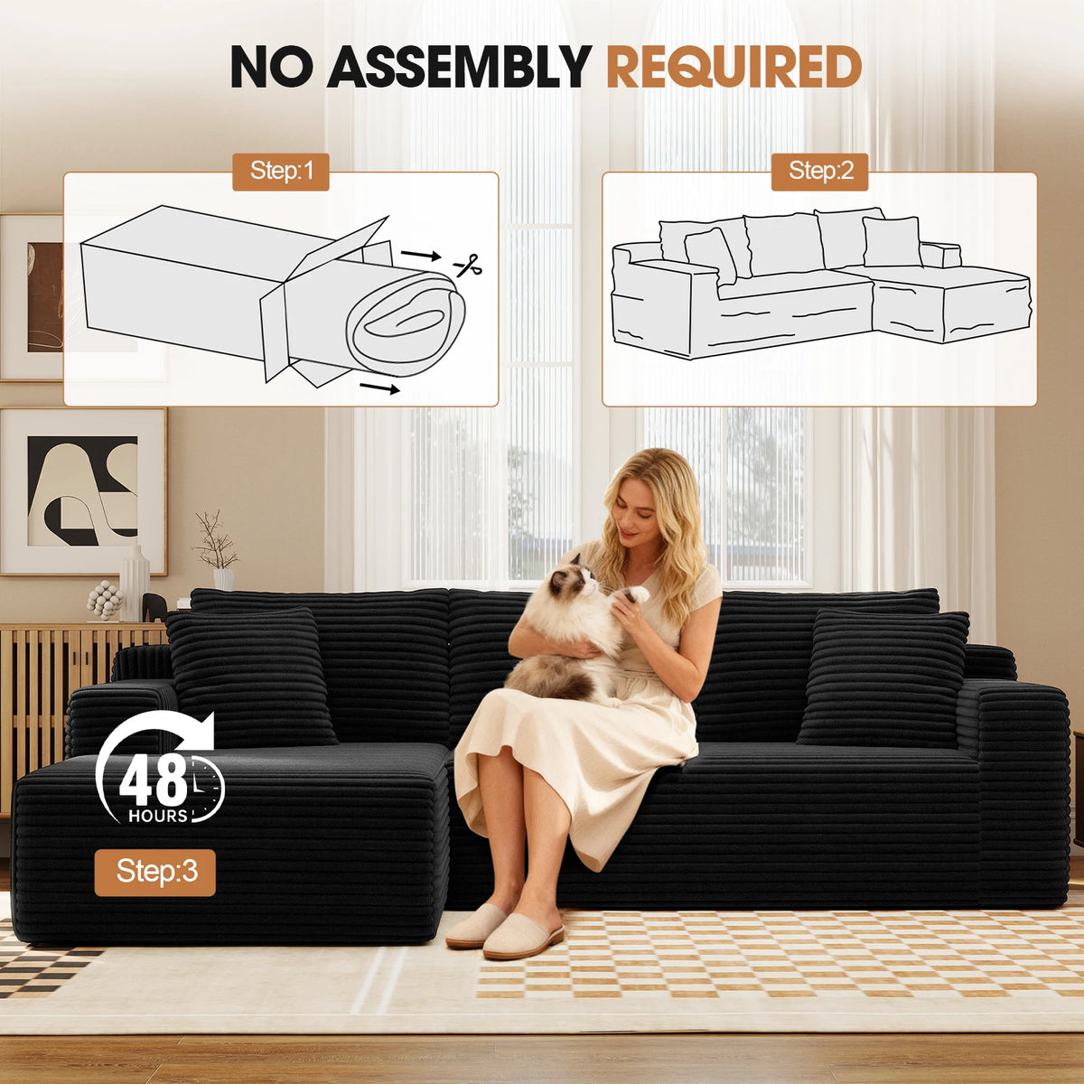 Corduroy Modular Sectional Sofa With Chaise For Living Room Furniture