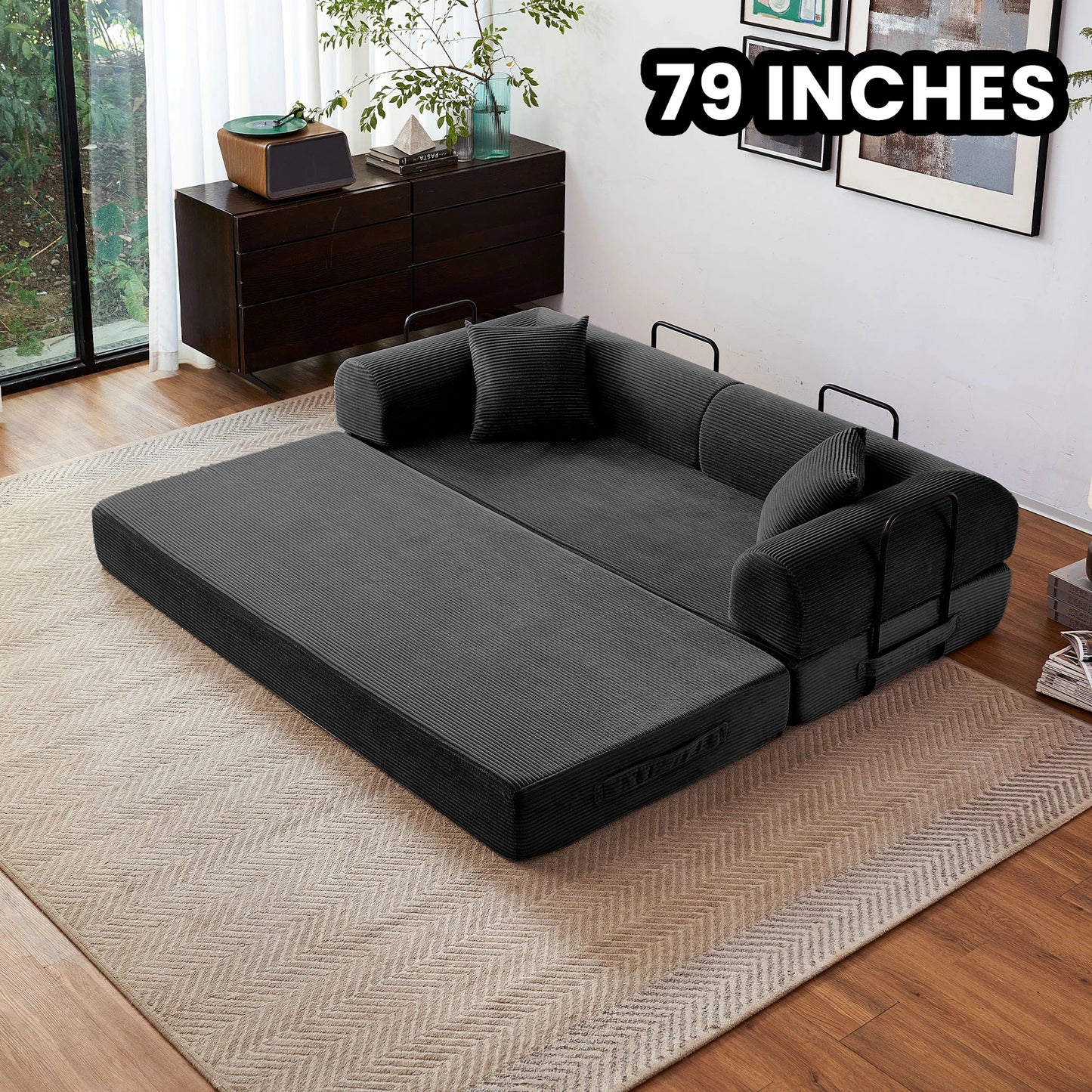 Convertible Futon Sofa Bed Foldable Couch With L Shaped Arms