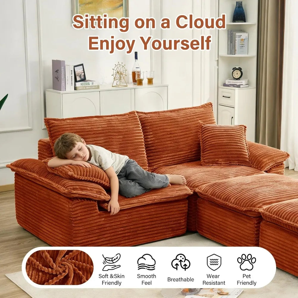 81" Boneless Loveseat with Removable Ottoman,Oversized Upholstered Sofa Bed with Pillows,Plush Faux Fur Lounge, Customized