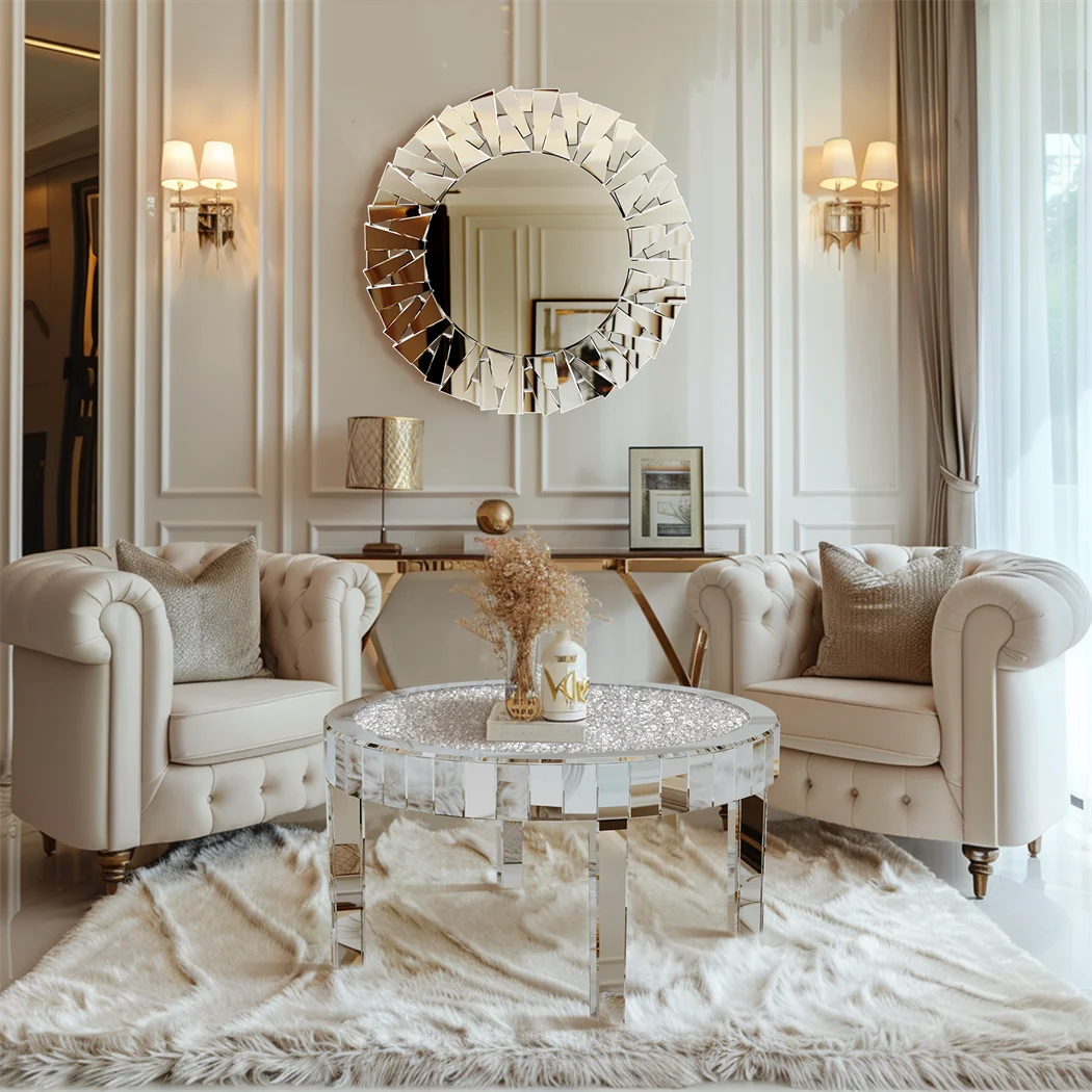 Artloge Round Mirrored Glass Coffee Table For Modern Living Spaces