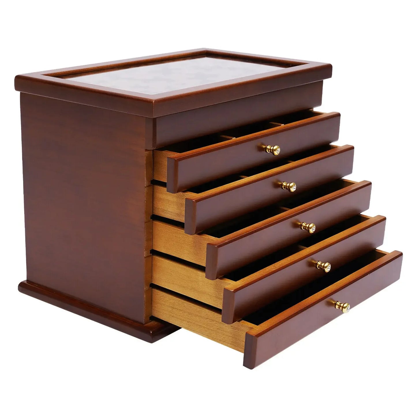 6 Tier Vintage Wooden Jewelry Storage Box Organizer Case