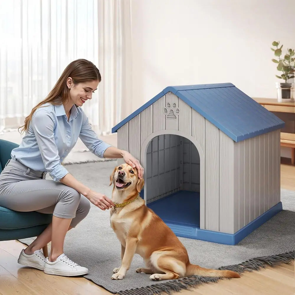 Large Dog House Indoor Outdoor Waterproo,Puppy Shelter with Air Vents and Elevated loor,Sturdy Dog Kennel or Small to Large Size