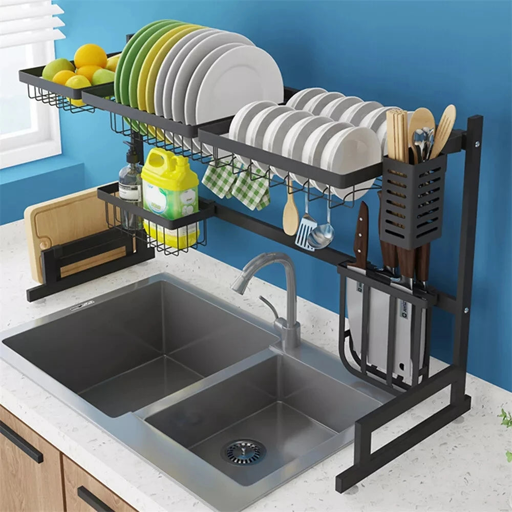 Over The Sink Dish Drying Rack With Utensil Holder